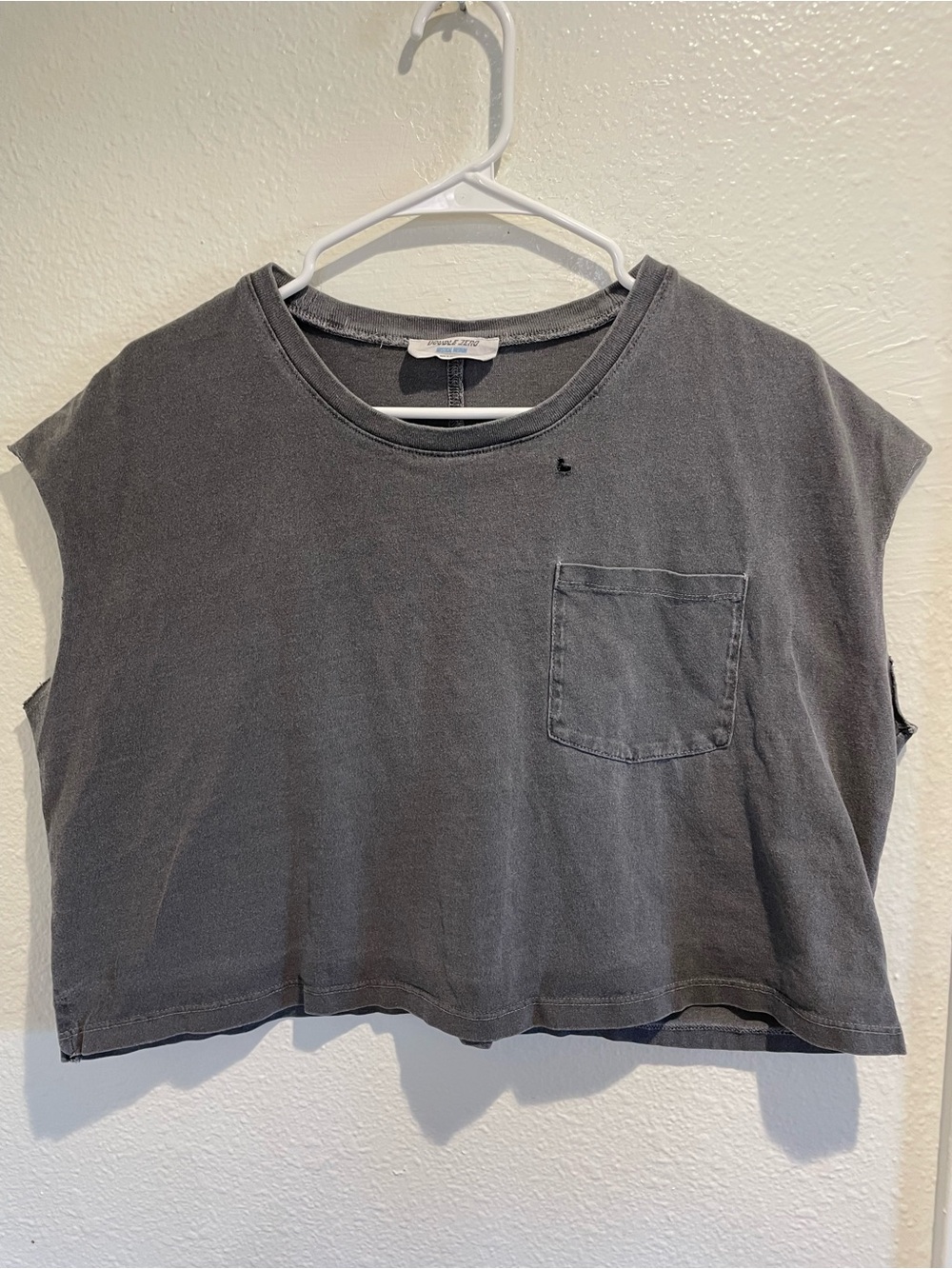 🛹 Double Zero Mystical Grey Crop Pocket Tee M • Vintage Wash 🎸